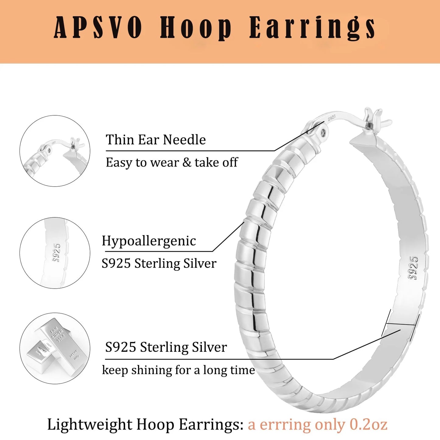 2 Pairs Big Large Extra Chunky White Gold S925 Sterling Silver Hoop Earrings for Women,Hypoallergenic 4Mm Thick Silver Hoop Earrings Set 30/40MM Girlfriend Valentine'S Day Christmas Jewelry Gift