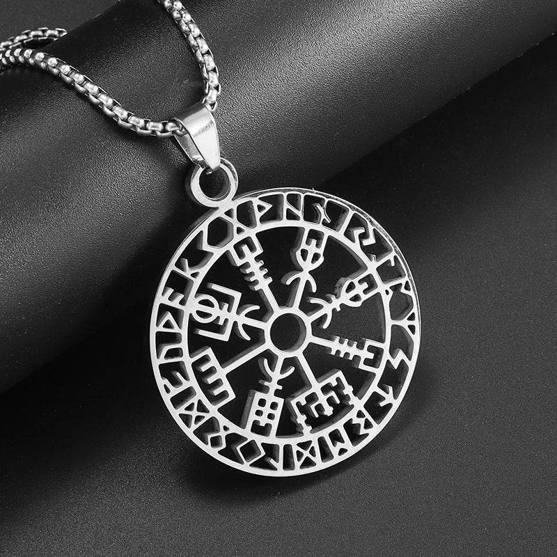 Vintage Compass Medal Pendant Stainless Steel Necklace Mens High Quality round Hip Hop Trend Jewelry Gifts Wholesale